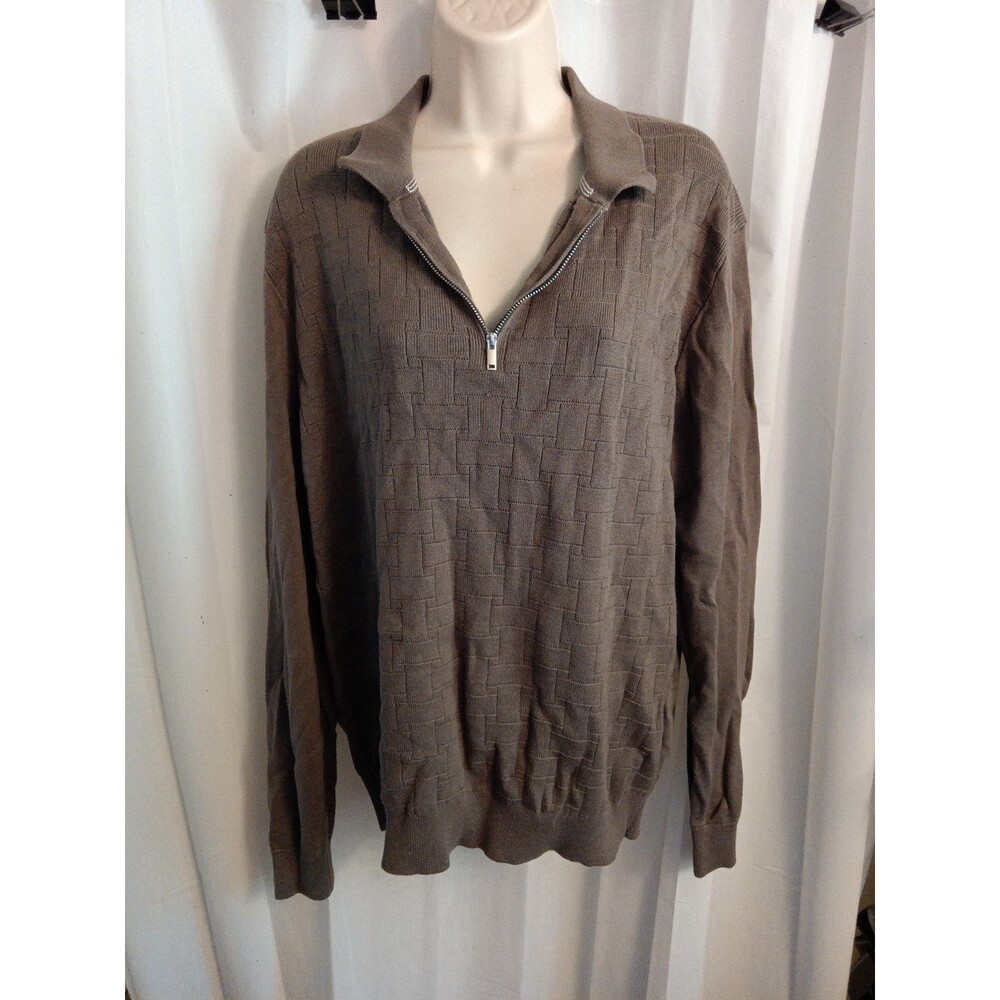 Porter & Ash brown grid-textured quarter-zip knit sweater L